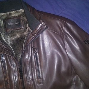 Calvin Klein Men's Fur Lined Faux Leather Jacket